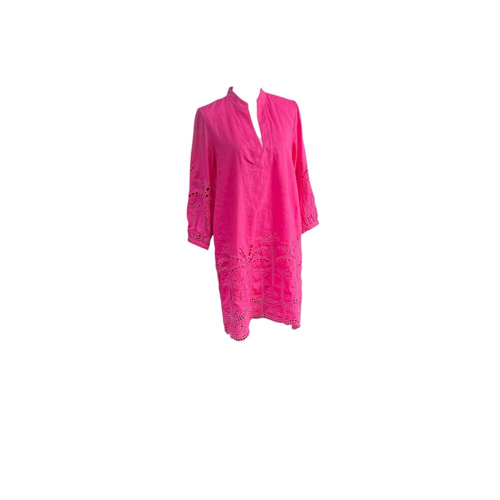 J. McLaughlin NWT Pink Embroidered Tunic Dress Size M ¾ Sleeve Boho Eyelet